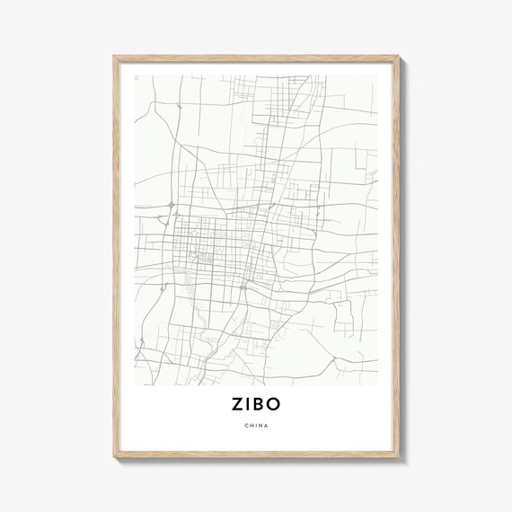 Zibo China Minimalist White City Street Map Home Office Art Poster