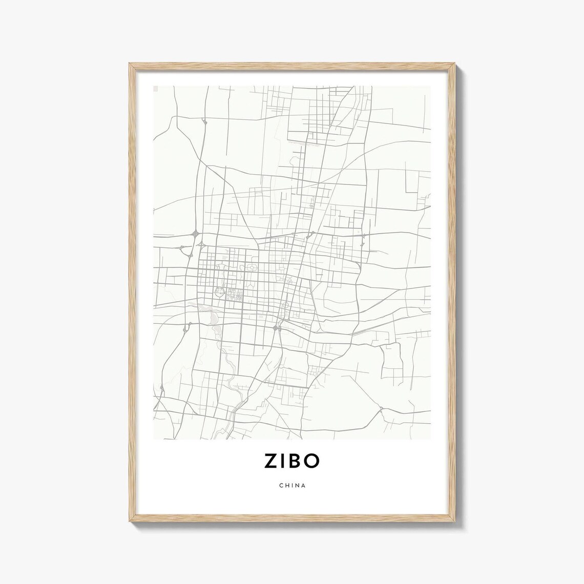 Zibo China Minimalist White City Street Map Home Office Art Poster