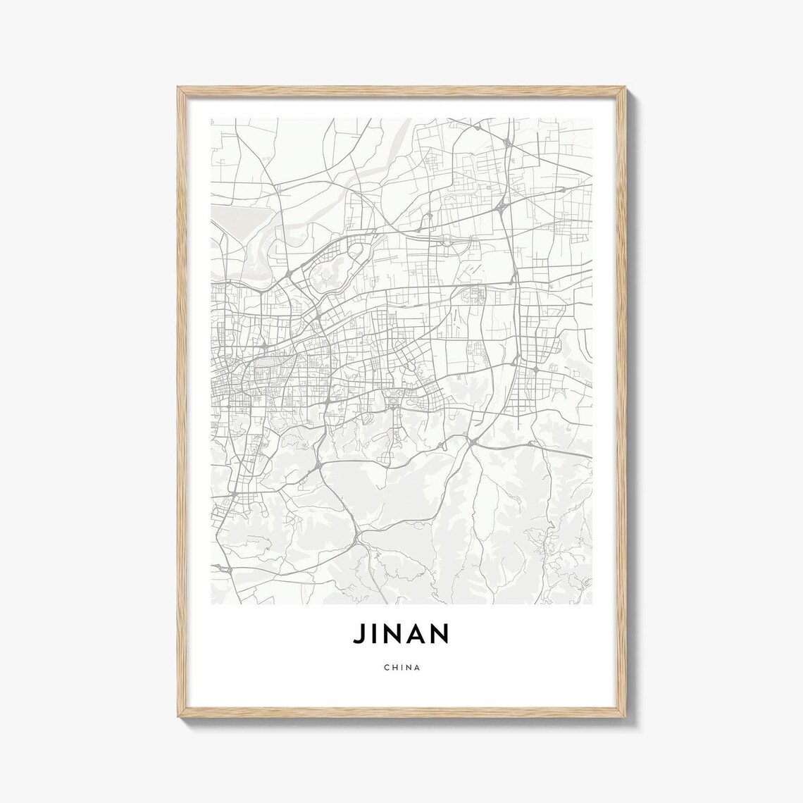 Jinan China Minimalist Line Street Map City Travel Art Poster