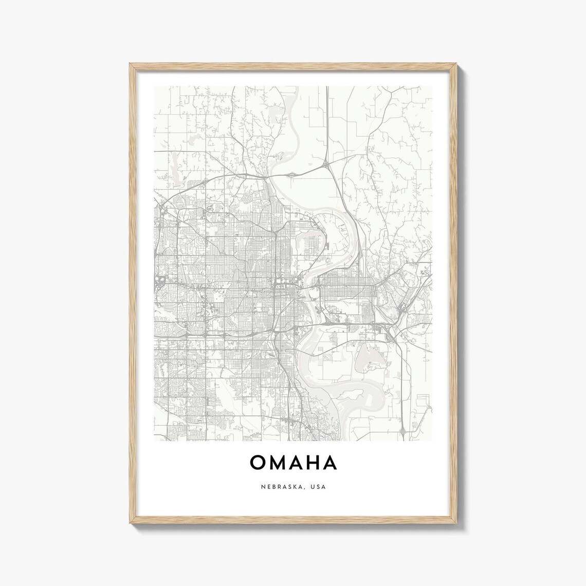 Omaha Nebraska Minimalist Black White City Street Map Art Print