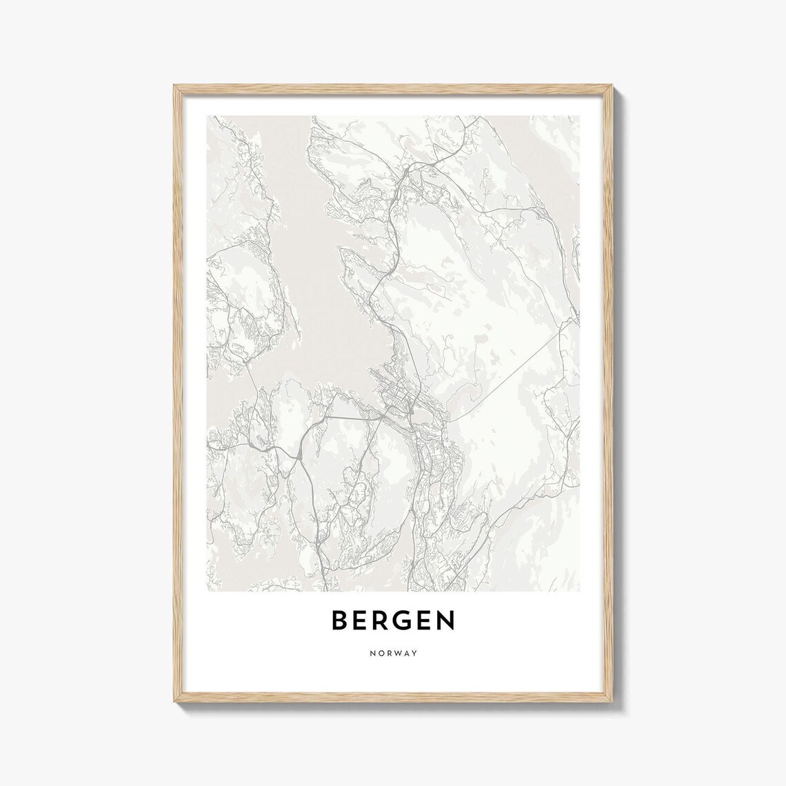 Bergen Norway Minimalist City Map Street Art Print Scandinavian