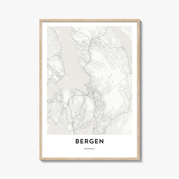 Bergen Norway Minimalist City Map Street Art Print Scandinavian