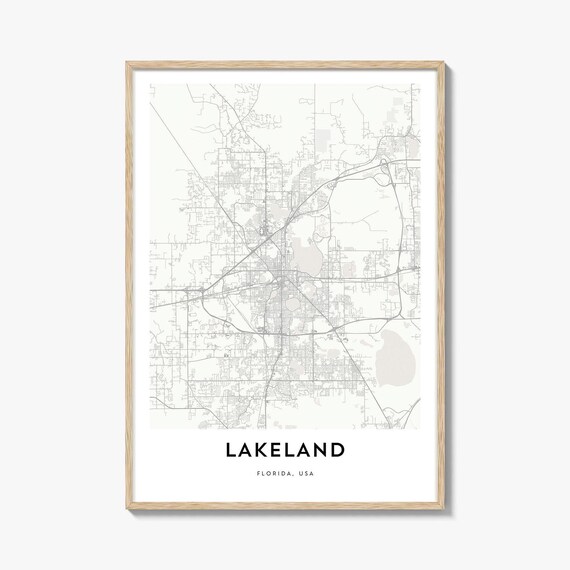 Lakeland Florida Lakeside Minimalist City Street Map Travel Poster