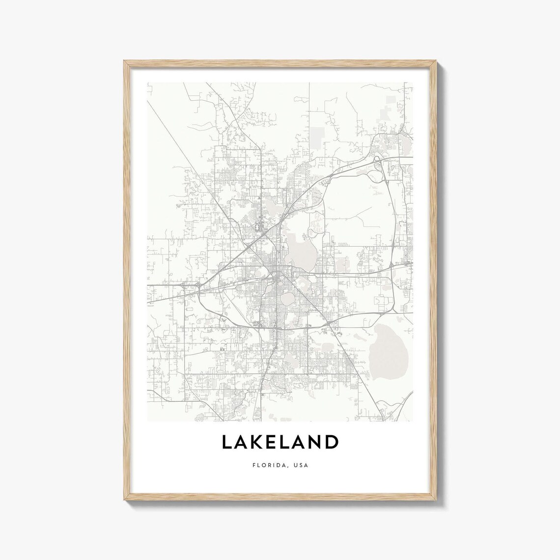 Lakeland Florida Lakeside Minimalist City Street Map Travel Poster