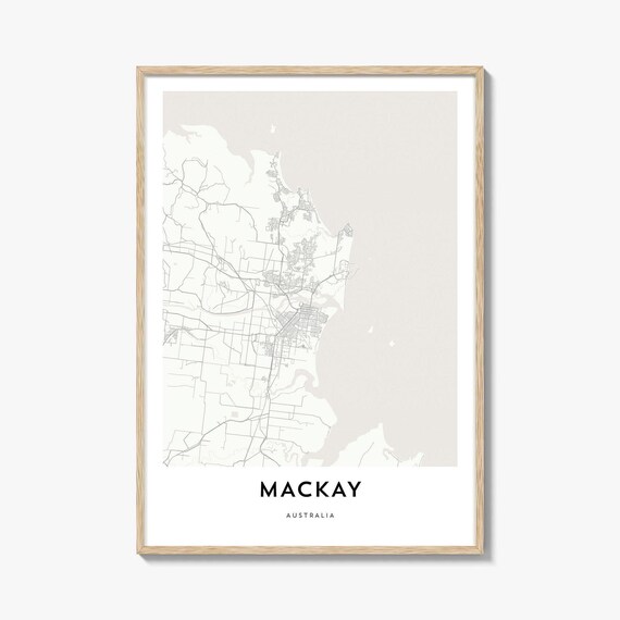 Mackay Australia City Map Poster Minimalist Street Plan Beige Wall Decor