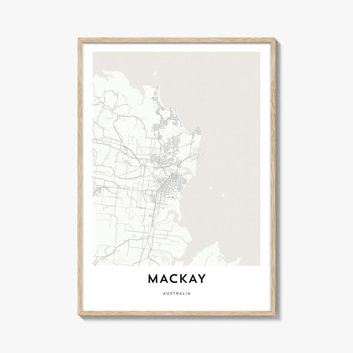 Mackay Australia City Map Poster Minimalist Street Plan Beige Wall Decor