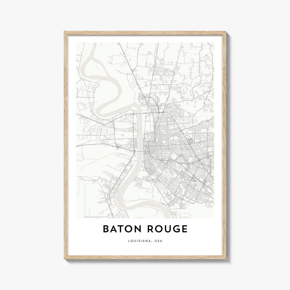 Baton Rouge Louisiana Street Map Minimalist Black White City Print