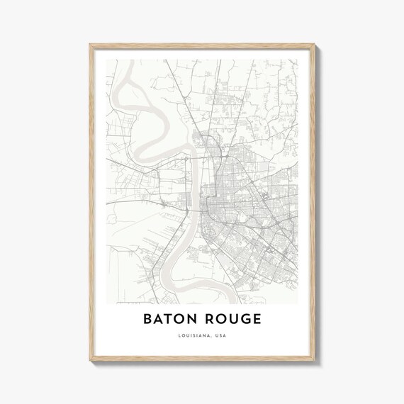 Baton Rouge Louisiana Street Map Minimalist Black White City Print