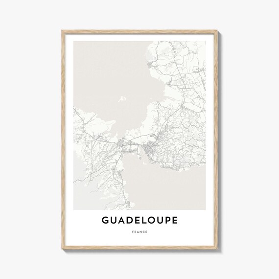 Guadeloupe France Beige Minimalist Island Map Line Art Poster