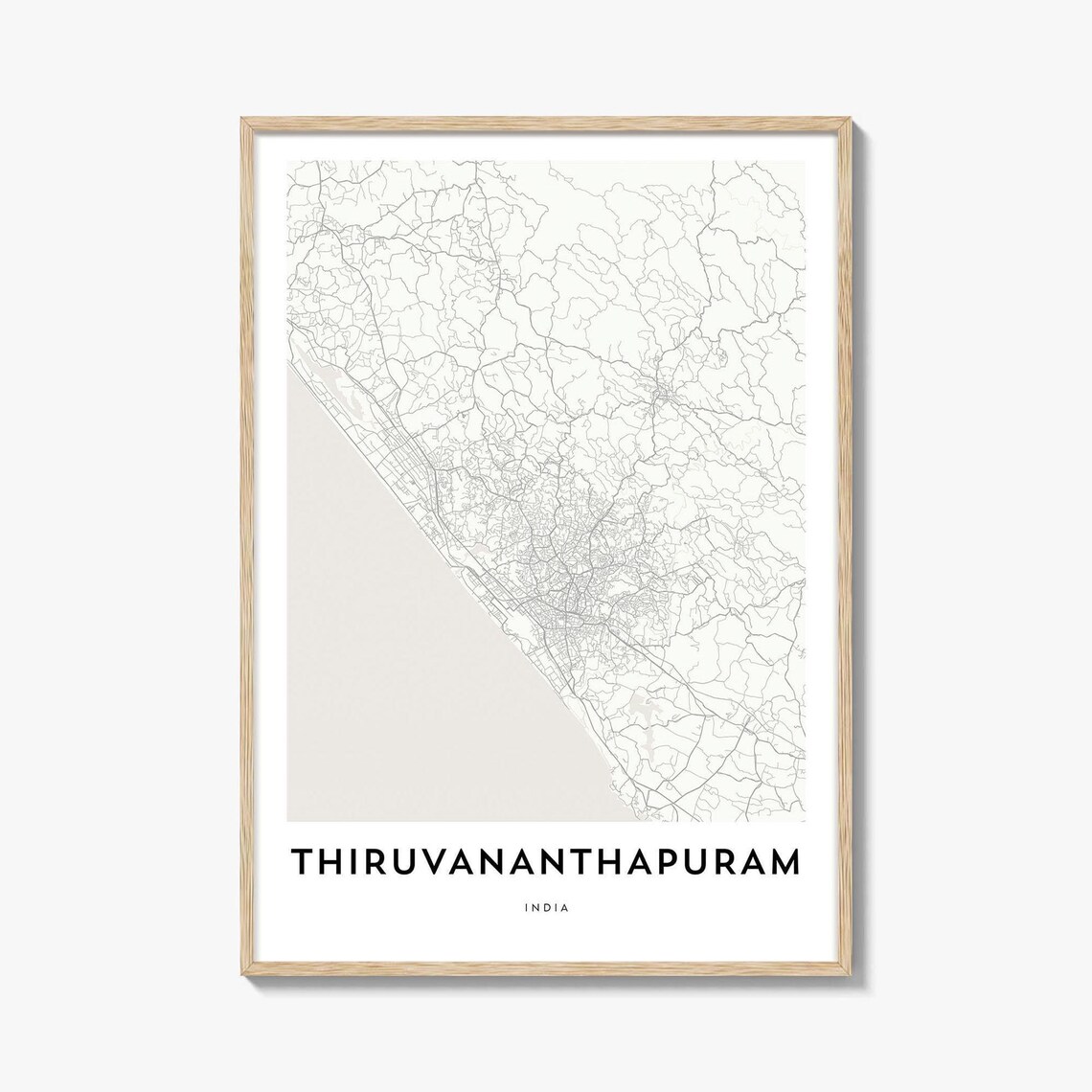 Thiruvananthapuram India Minimalist Cream City Map Wall Poster