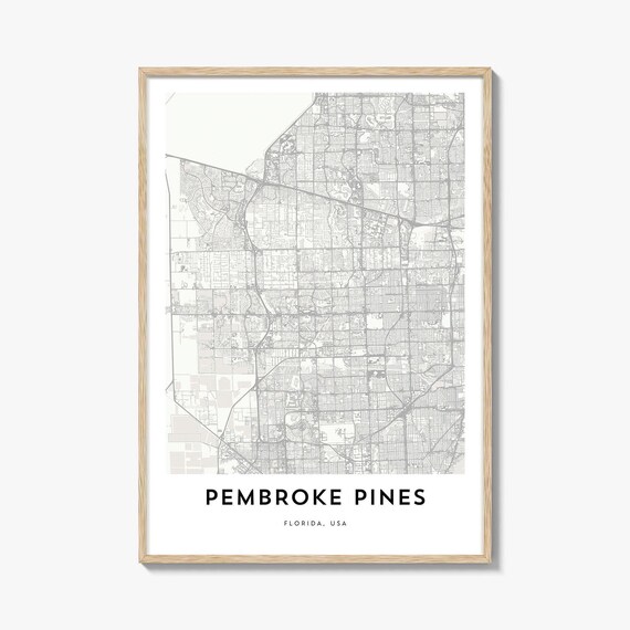 Minimalist Pembroke Pines Florida Street Map City Line Art Wall Print