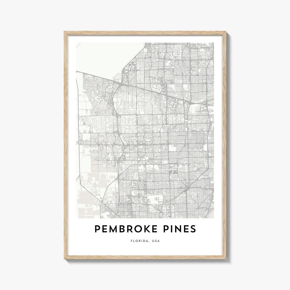Minimalist Pembroke Pines Florida Street Map City Line Art Wall Print