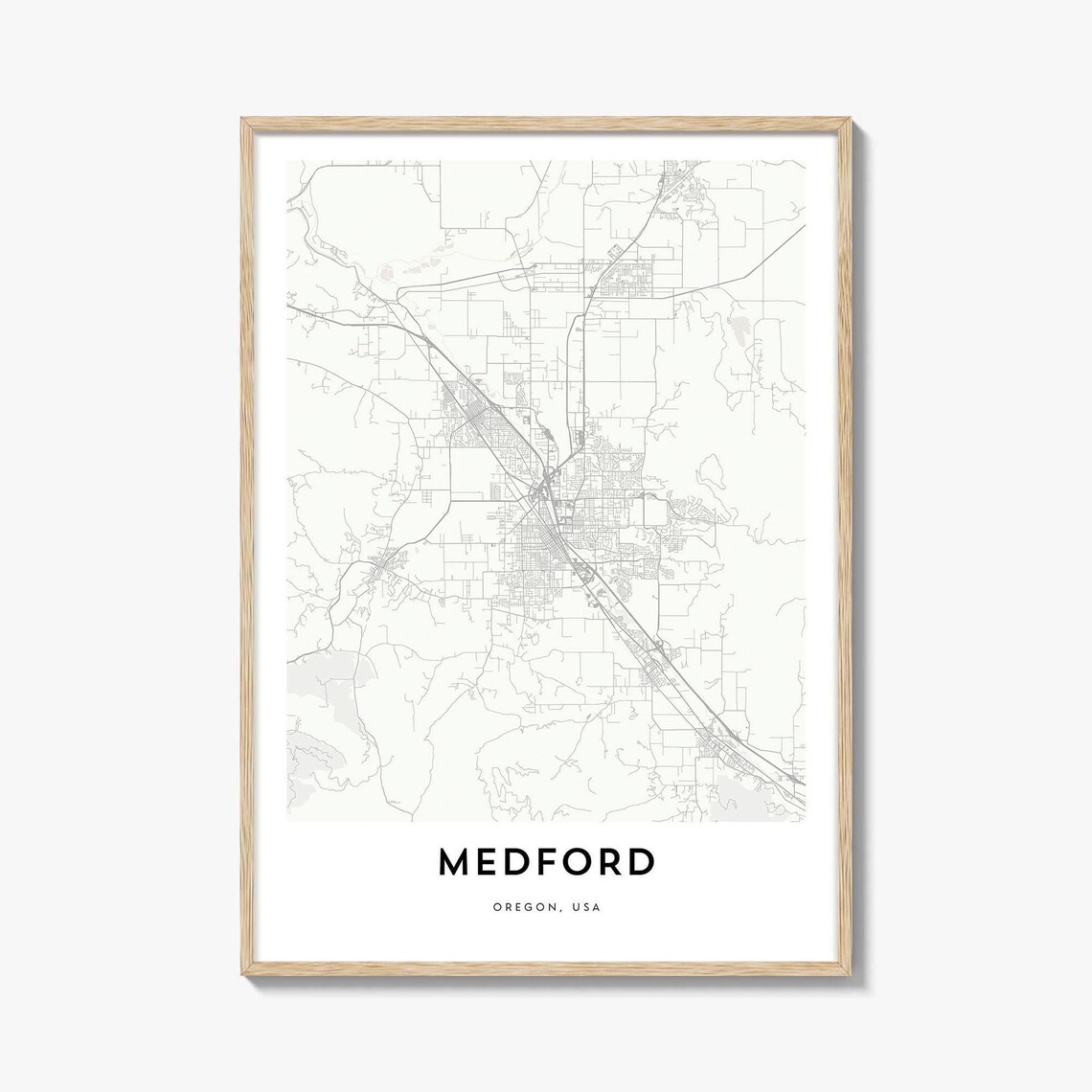 Medford Oregon Minimalist Street Map City Artwork Decor Poster