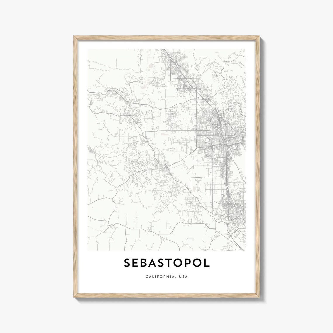 Sebastopol California Minimalist City Street Map Travel Wall Art