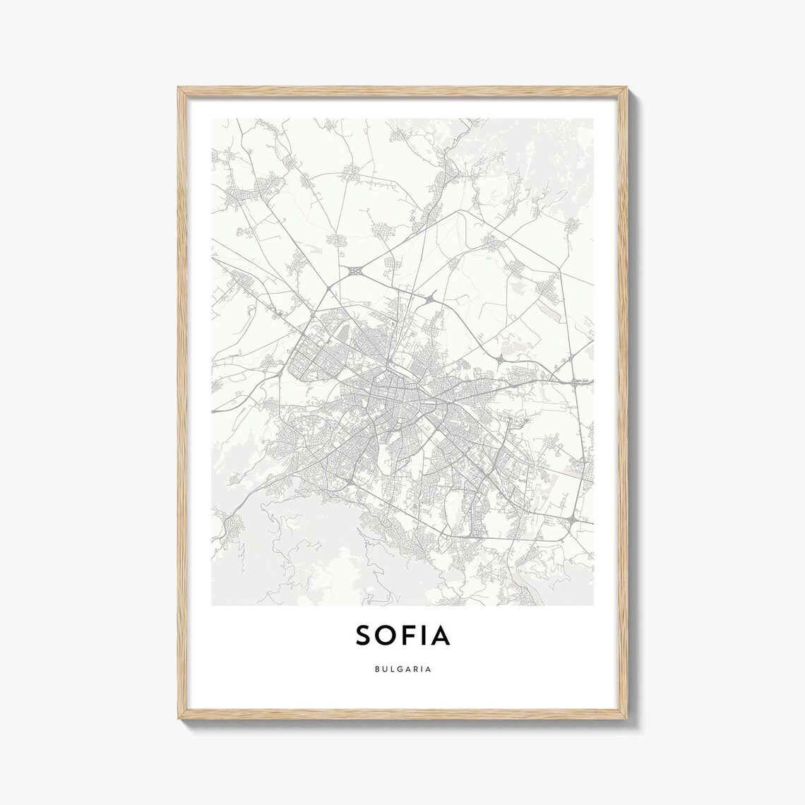 Map of Sofia Travel Poster, Bulgaria City Artwork