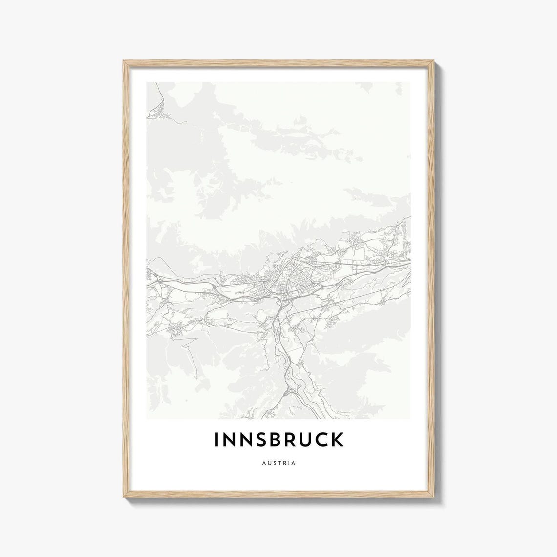 Innsbruck Austria Minimalist Alpine City Street Map Art Poster
