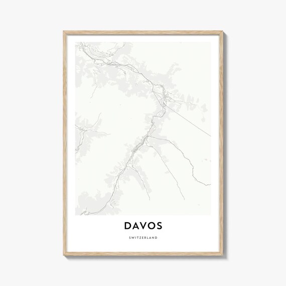 Davos Switzerland Minimalist Street Map Alpine Ski Resort Poster