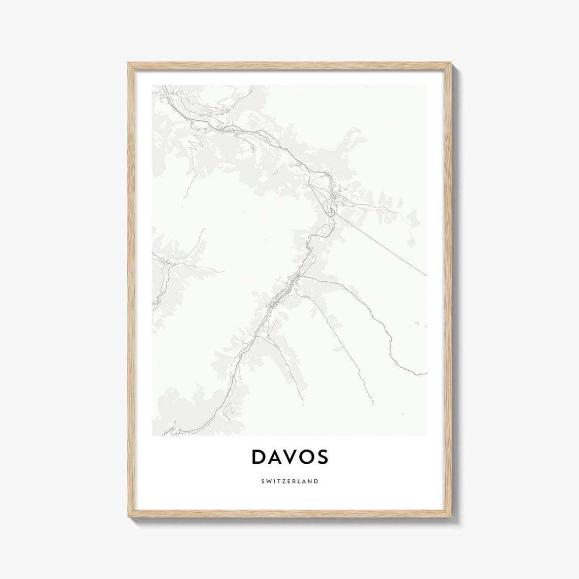 Davos Switzerland Minimalist Street Map Alpine Ski Resort Poster