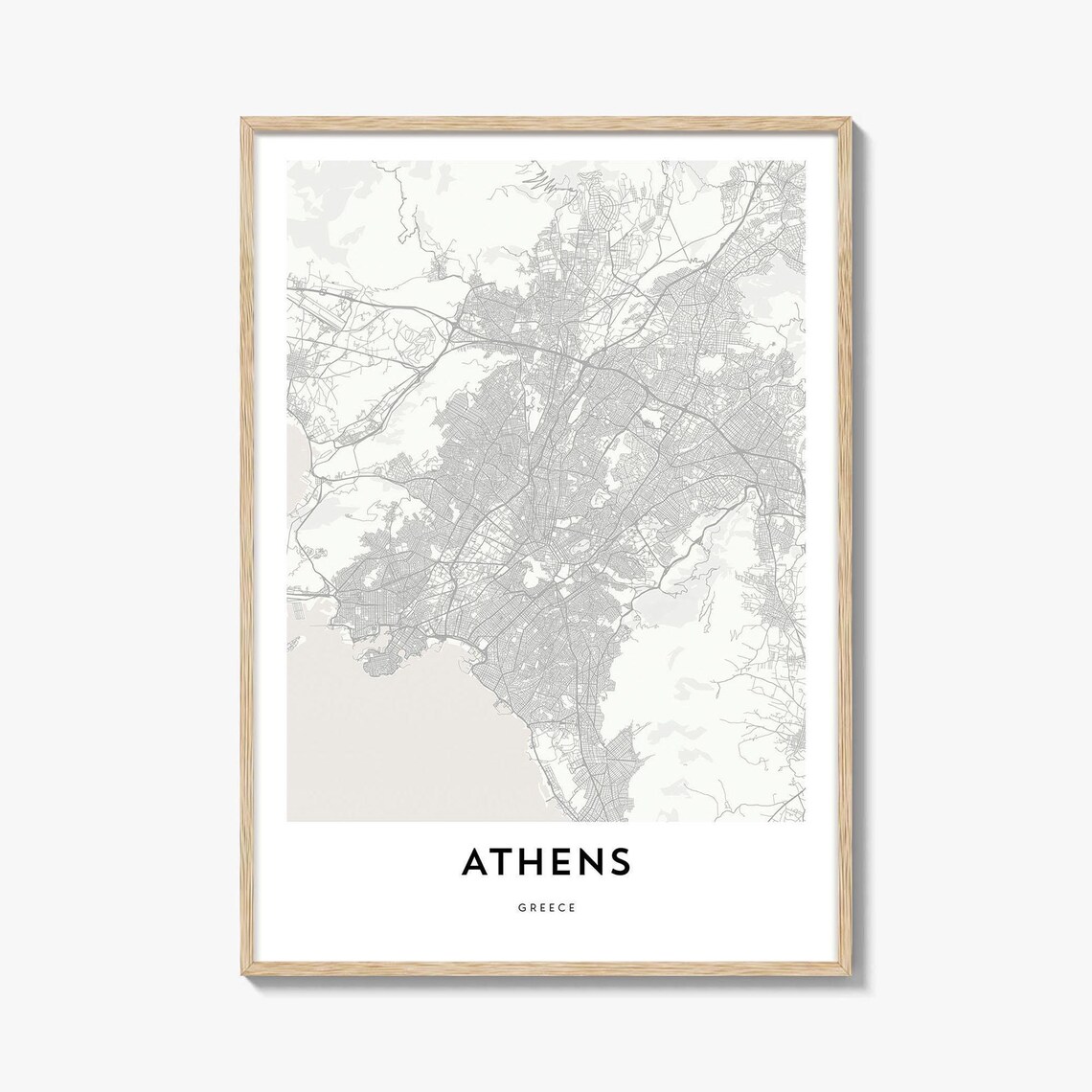 Athens Greece Minimalist White City Street Map Travel Poster