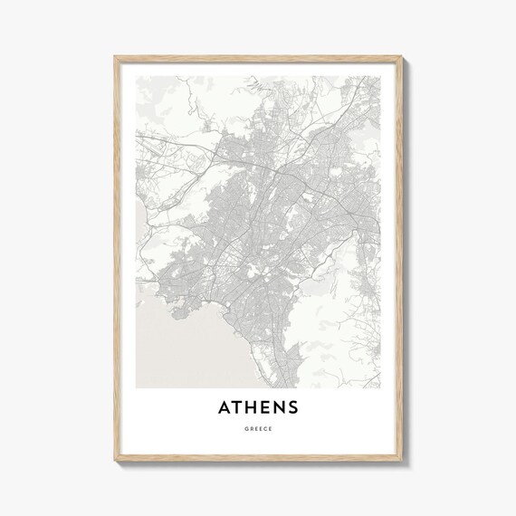 Athens Greece Minimalist White City Street Map Travel Poster