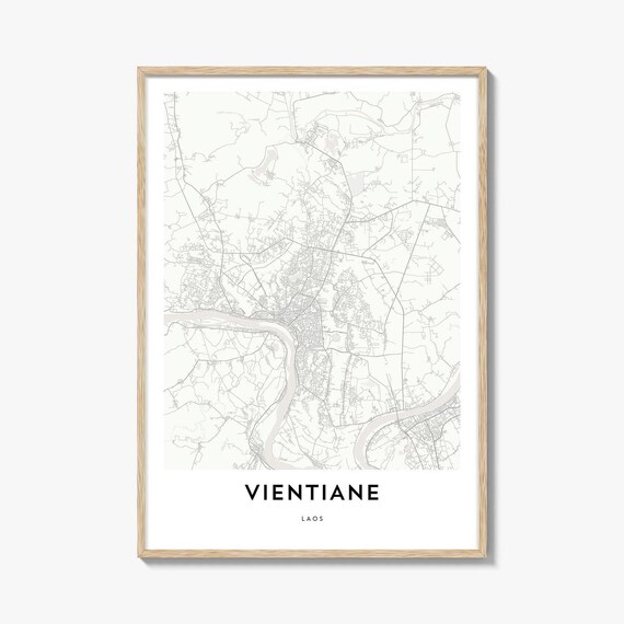 Minimalist Line Map of Vientiane Laos City Street Layout Poster