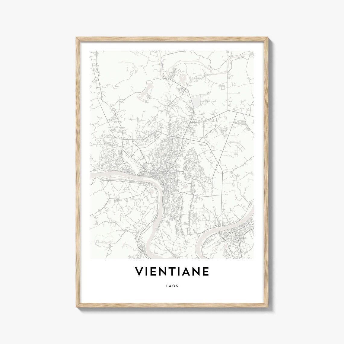 Minimalist Line Map of Vientiane Laos City Street Layout Poster
