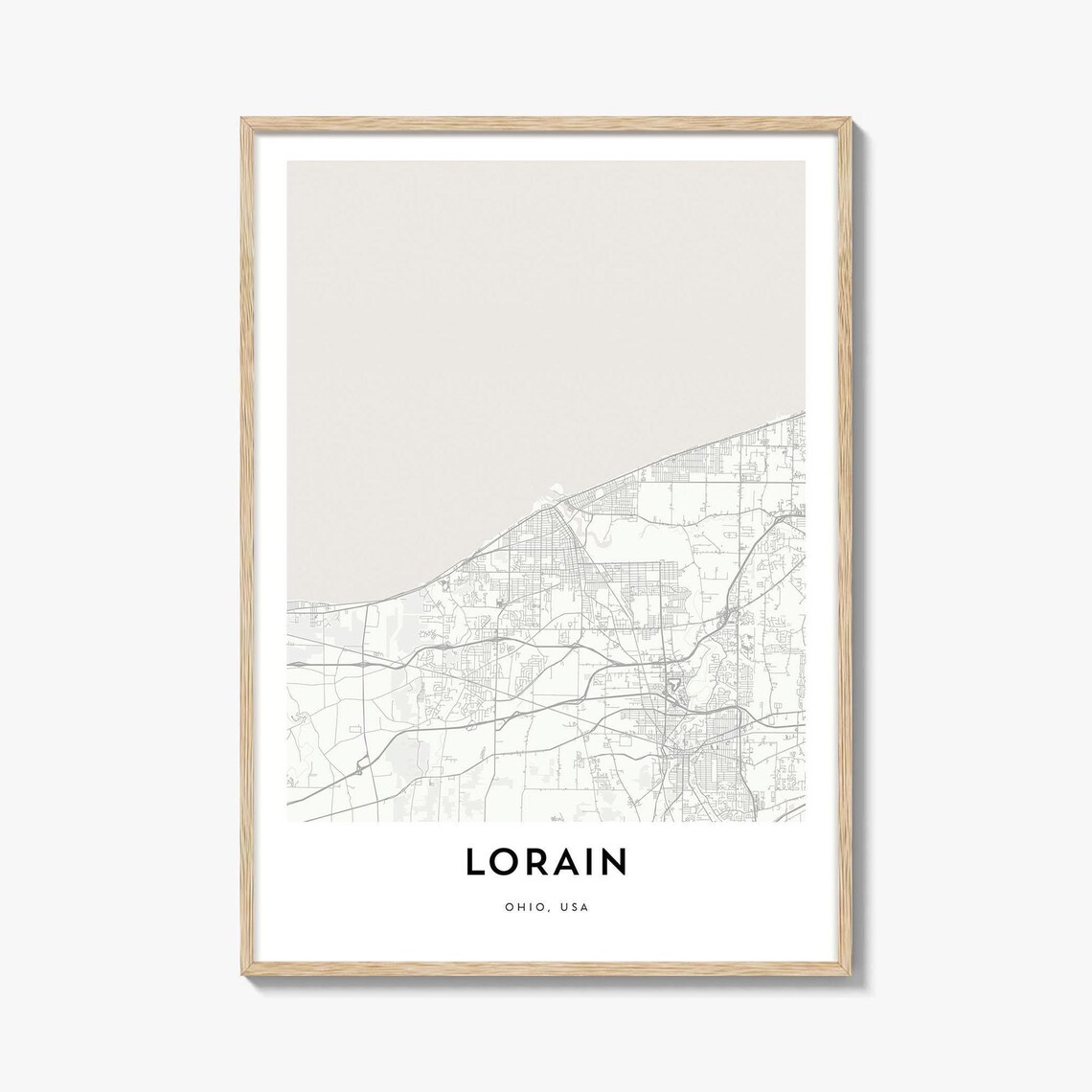 Lorain Ohio Lakeside City Map Poster In Soft Beige Minimalist Style