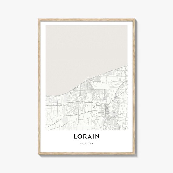 Lorain Ohio Lakeside City Map Poster In Soft Beige Minimalist Style
