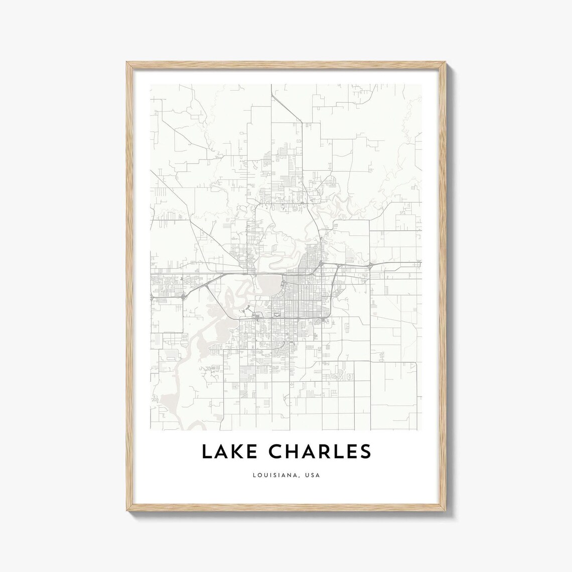 Lake Charles Louisiana Minimalist City Street Map Travel Poster