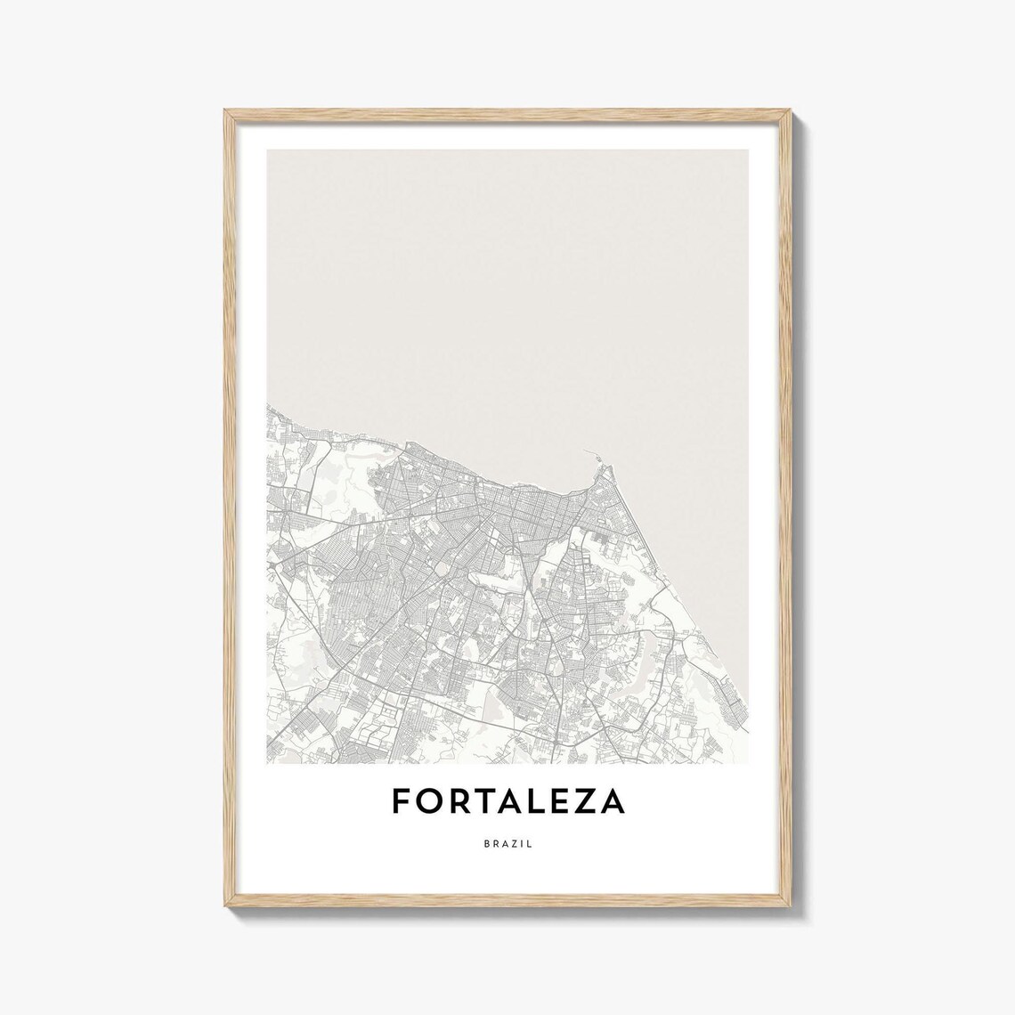 Fortaleza Brazil Minimalist Beige Coastal City Street Map Gift Poster