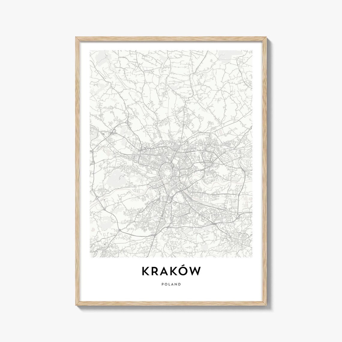 Kraków Poland Minimalist Street Map Line Art City Travel Poster