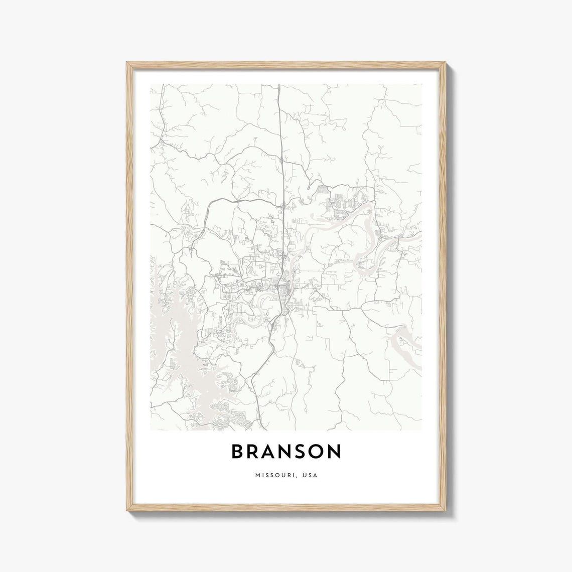 Branson Missouri Minimalist City Street Map Print Gift Decor