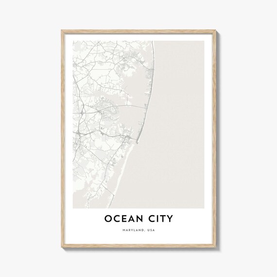 Minimalist Ocean City Maryland Street Map Coastal Line Art Wall Print