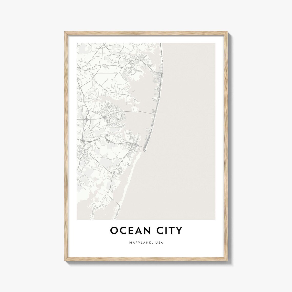 Minimalist Ocean City Maryland Street Map Coastal Line Art Wall Print