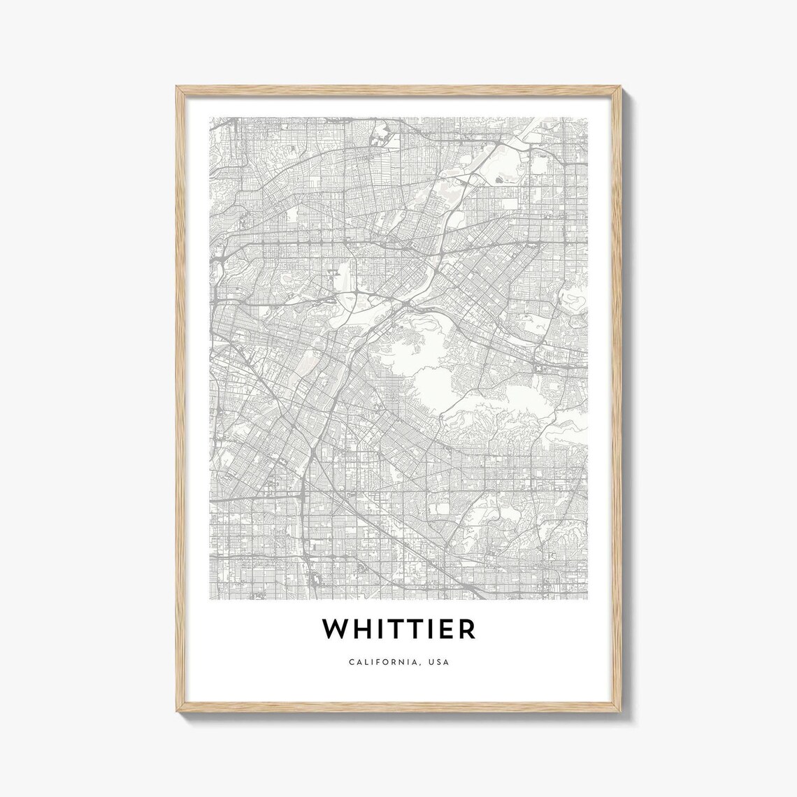 Whittier California Minimalist Street Map Monochrome City Poster