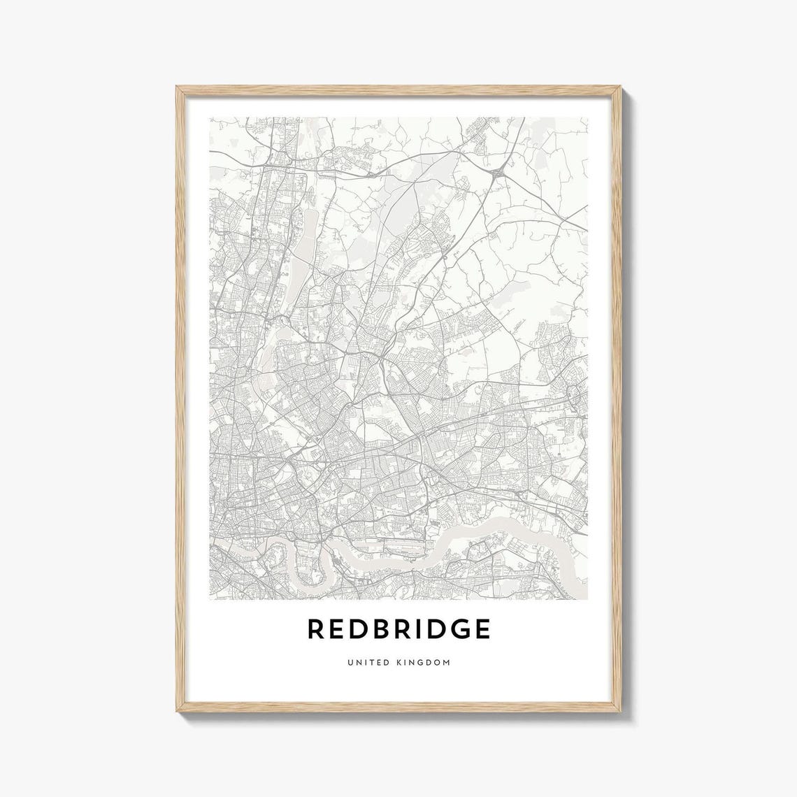 Redbridge United Kingdom Minimalist White Street Map Art Poster