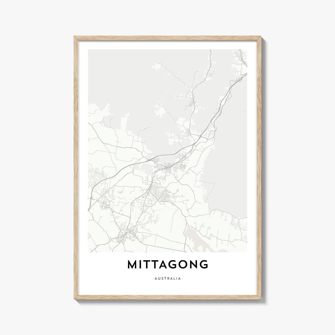 Mittagong Australia Minimalist Monochrome Street Map City Poster