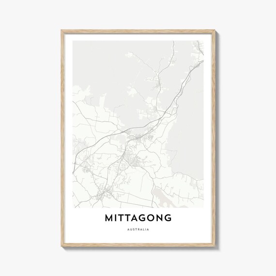 Mittagong Australia Minimalist Monochrome Street Map City Poster