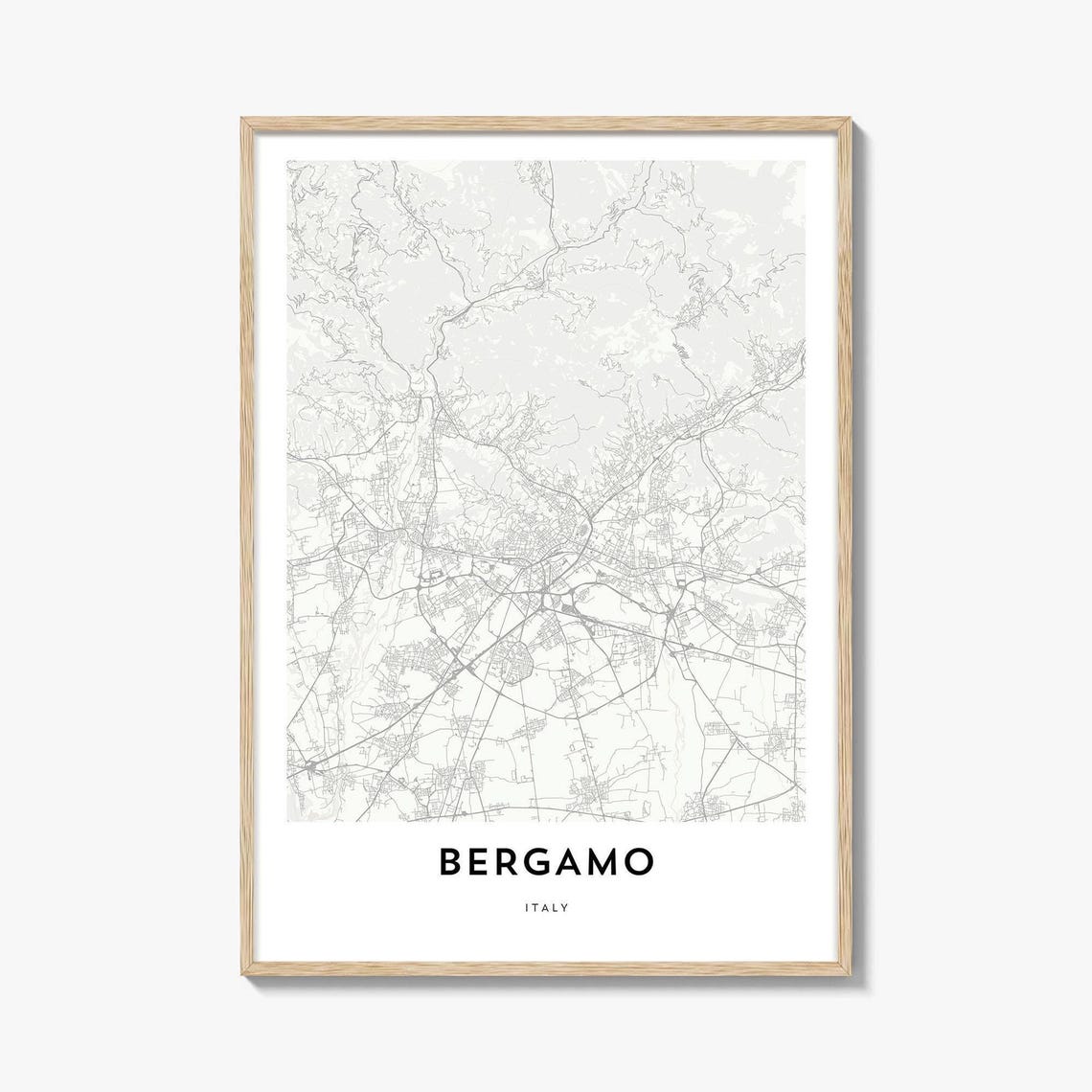 Bergamo Italy Minimalist City Street Map Modern Black White Poster