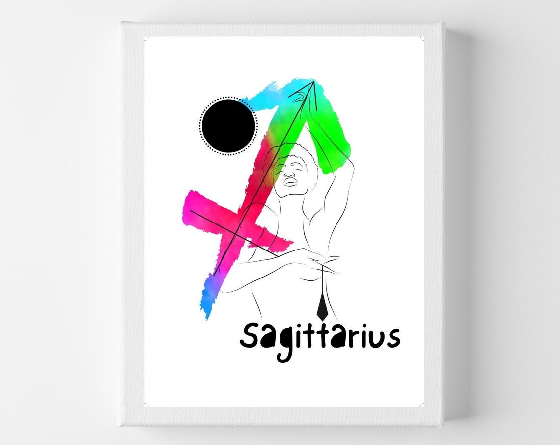 Sagittarius Zodiac Line Art Woman Watercolor Arrow Star Sign Poster