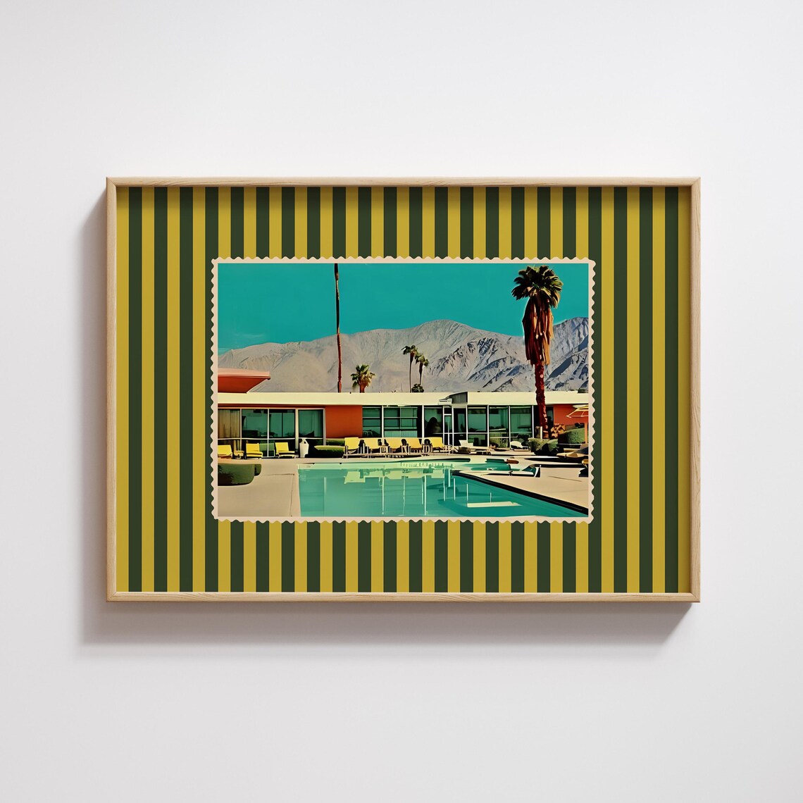 Palm Springs Retro Pool Mid Century Postcard Striped Art Poster
