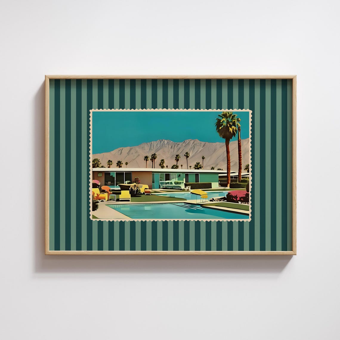 Palm Springs Mid Century Pool Striped Retro Postcard Travel Poster