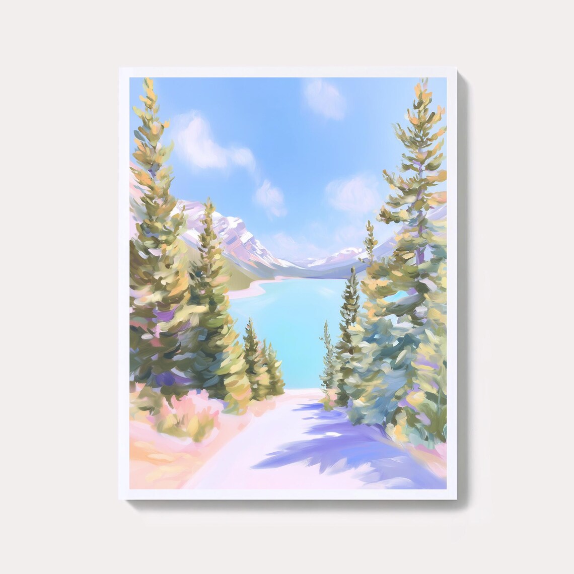 Pastel Banff Lake Pines Canadian Rockies Landscape Art Poster