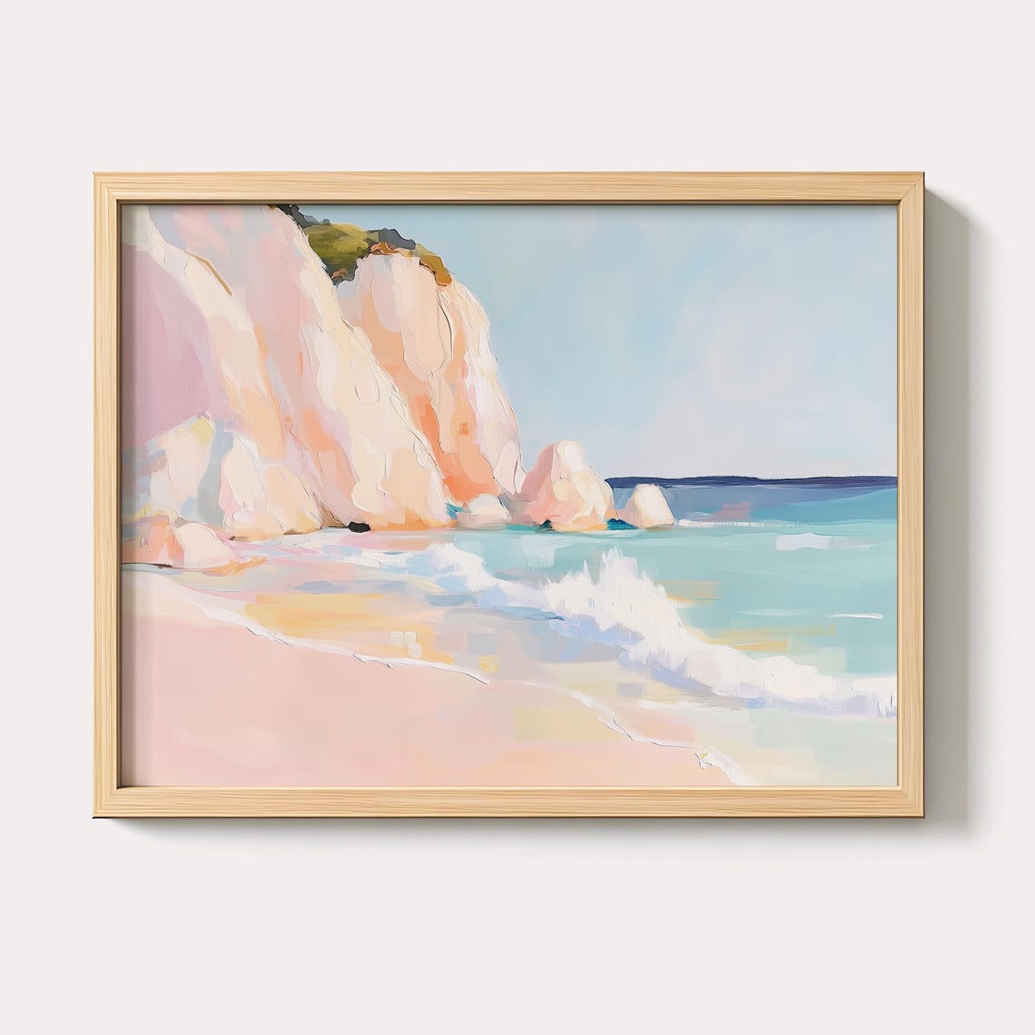 White Cliffs and Turquoise Sea Pastel Coastal Beach Art Poster