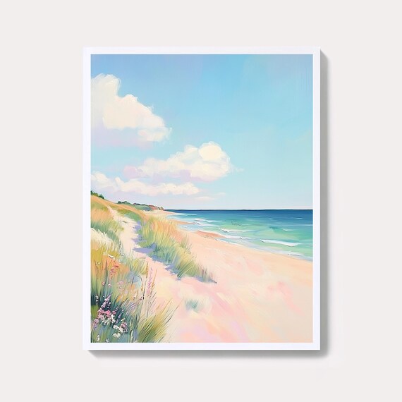 Pastel Beach Dunes Path Sandy Shore Coastal Summer Art Poster