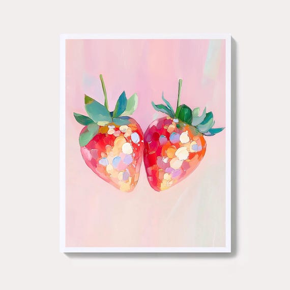 Pink Disco Strawberries Art Print Glam Kitchen Decor