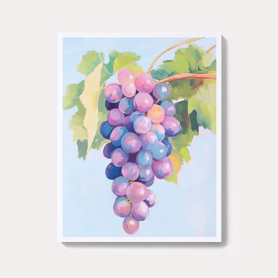 Pastel Purple Grape Bunch Watercolor Kitchen Still Life Poster