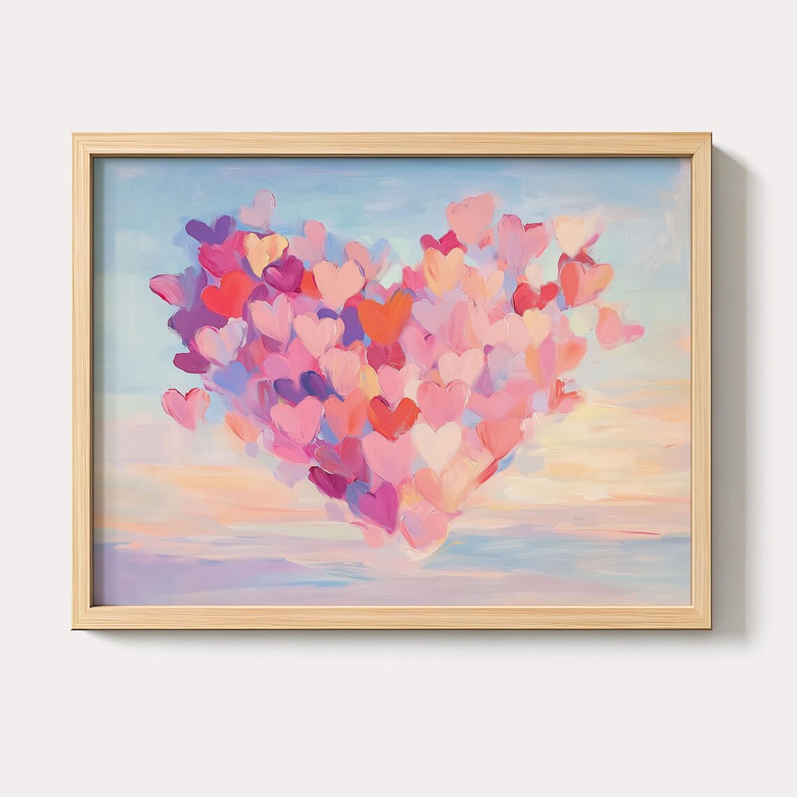 Pink Hearts Cluster Valentine Love Romantic Pastel Heart Art Poster