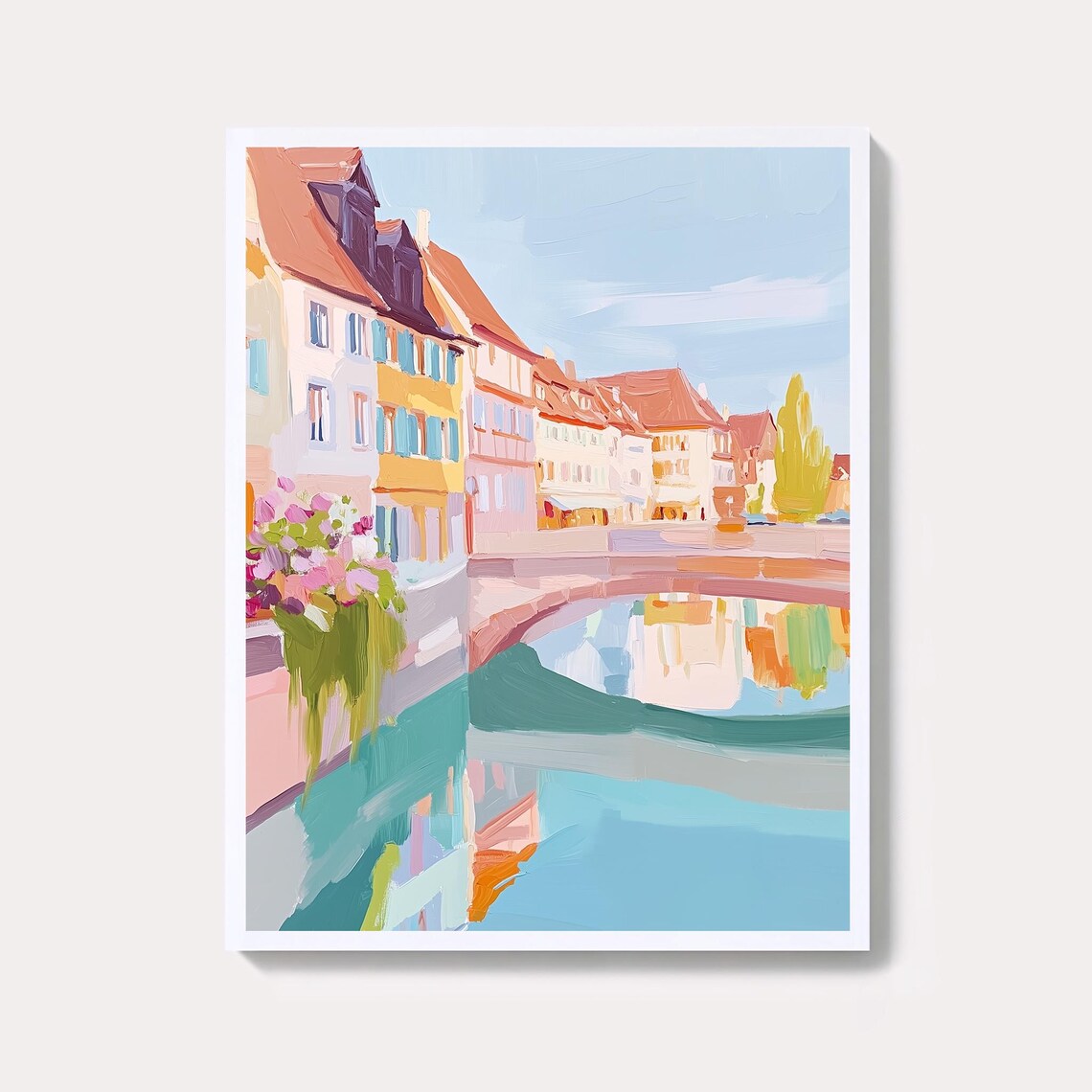 Pretty Colmar France Canal Pastel Fairy Tale Town Painting Poster