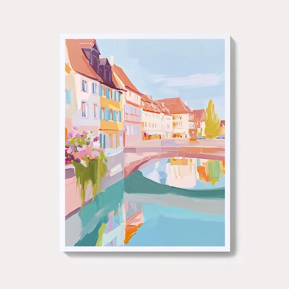 Pretty Colmar France Canal Pastel Fairy Tale Town Painting Poster